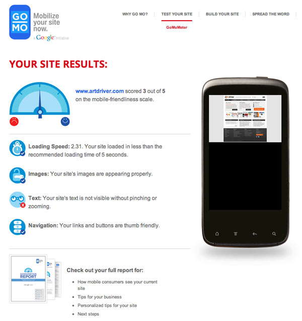 Google’s tool to test how your website displays on mobile devices