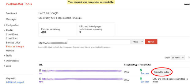 Using ‘Fetch as Google’ to Index New Content